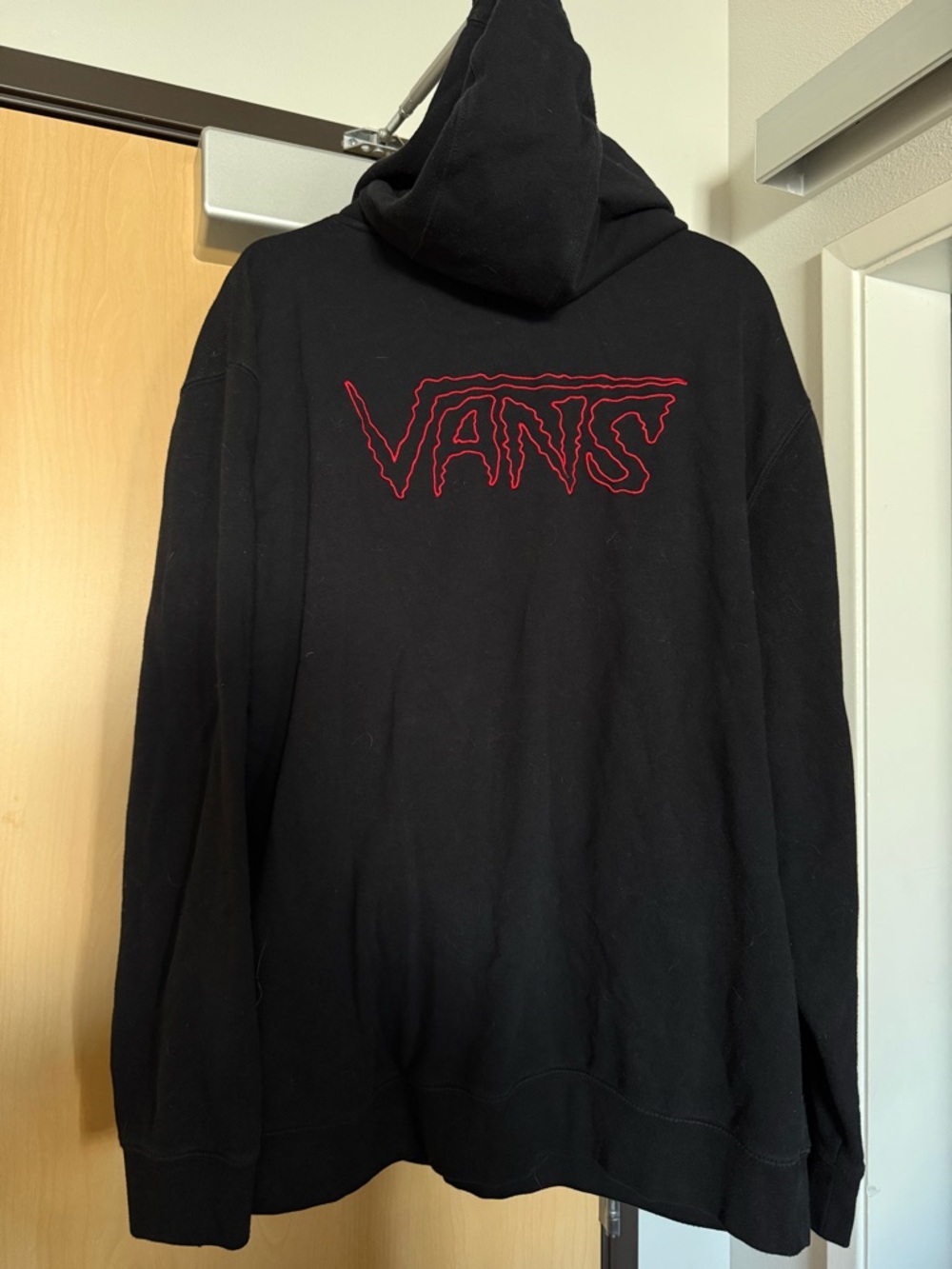 Vans Black Hoodie with Red Outline Logo - Men's Pullover